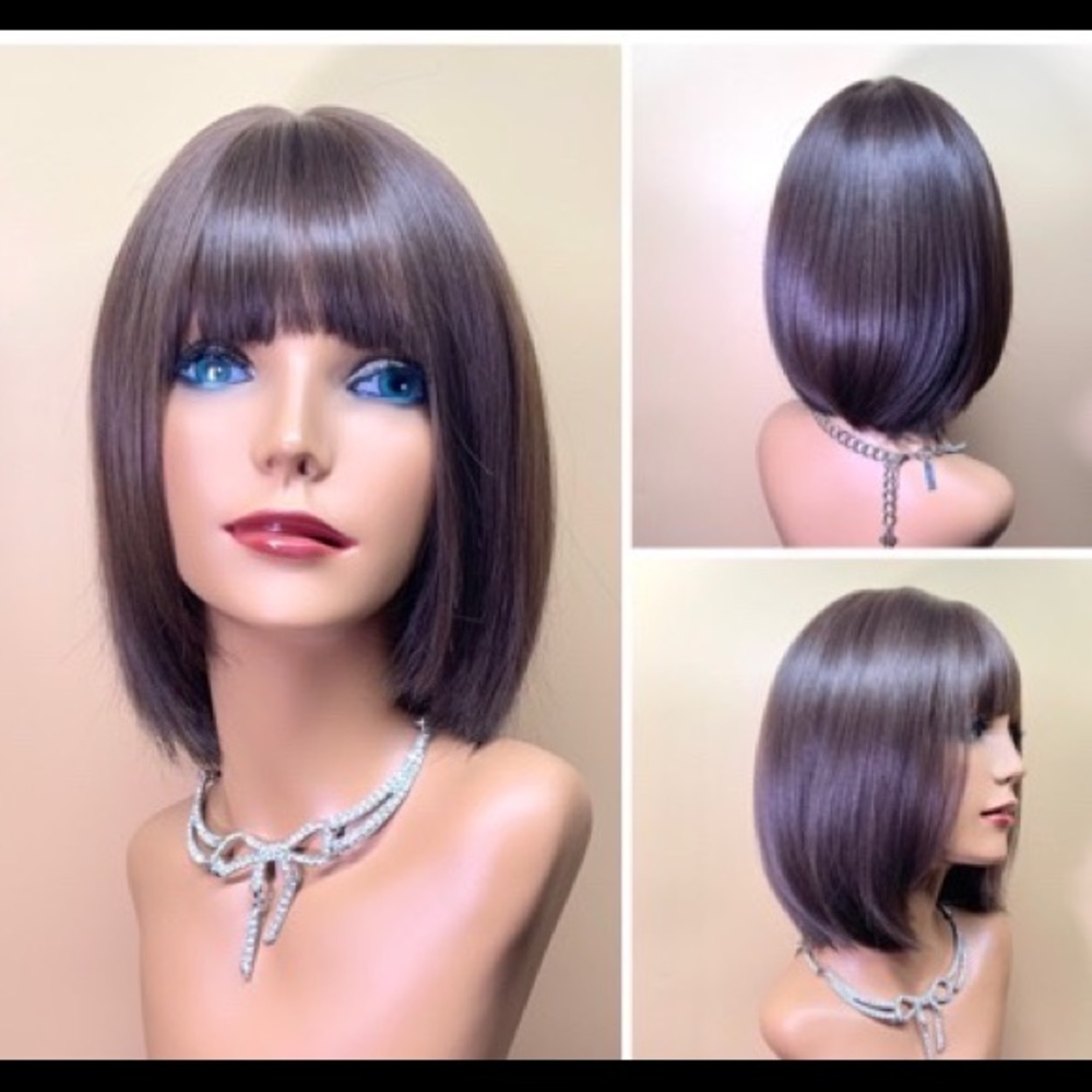 12” Romantic Short Sexy Cool Brown Straight Cute Bangs Wig